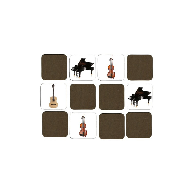 Jeu de mémoire en bois : Piano, guitare classique, guitare électrique, contrebasse, violon, violoncelle