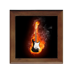 Dessous de plat : Guitare noire en feu