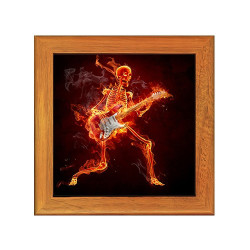 Dessous de plat : Squelette de guitariste en feu