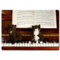 Planche à découper en verre : 2 chatons sur un piano