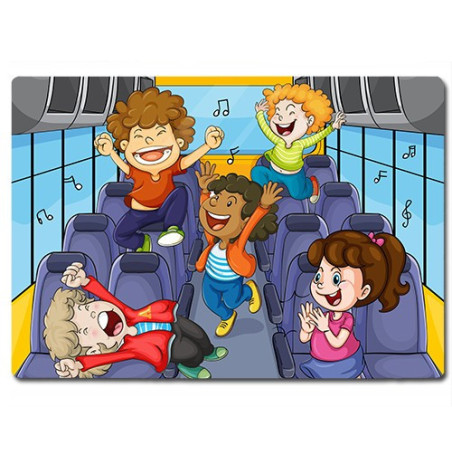Planche à découper en verre : Enfants dans un bus