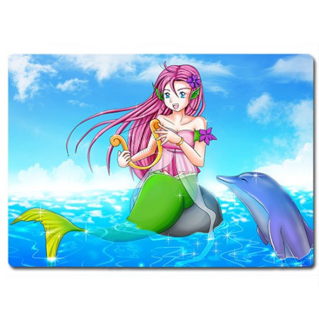 Planche à découper en verre : Sirène avec un dauphin