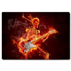 Planche à découper en verre : Squelette guitariste en feu