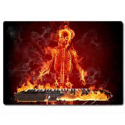 Planche à découper en verre : Squelette pianiste en feu