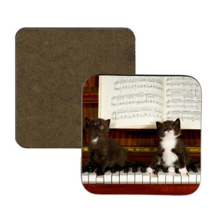 Sous-verre carré : 2 chatons sur un piano