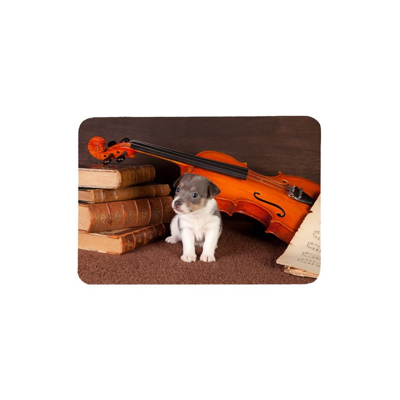 Tapis de souris 27 cm x 20 cm : Chiot entouré d'un violon et de partitions