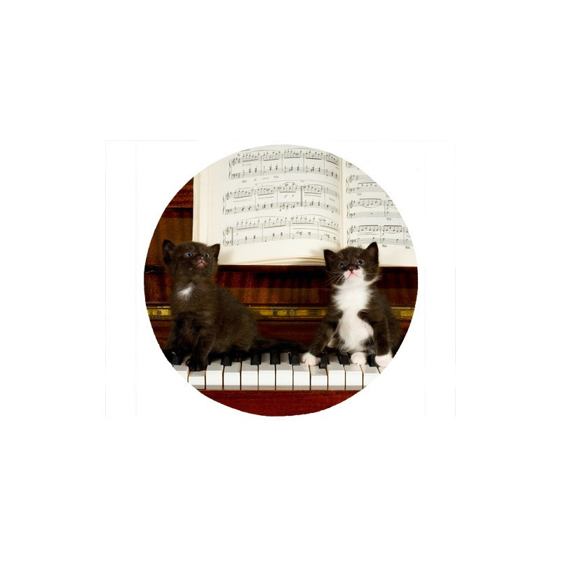 Tapis de souris rond : 2 chatons sur un piano