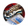 Tapis de souris rond : Saxophone, baguettes, partitions