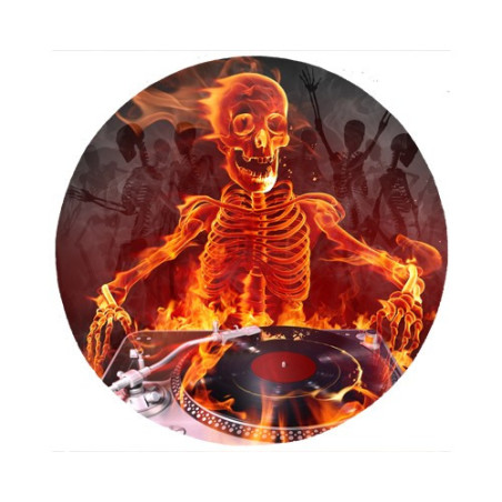 Tapis de souris rond : Squelette DJ en feu