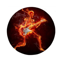 Tapis de souris rond : Squelette de guitariste en feu