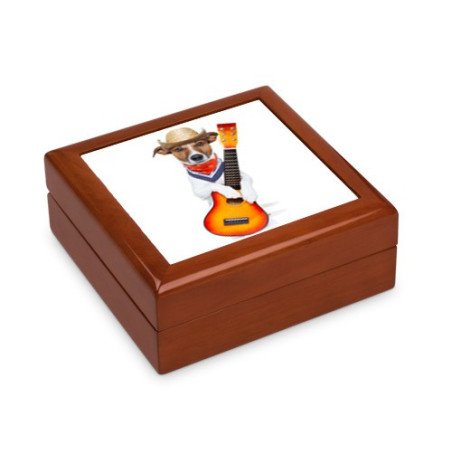 Boite cadeaux 14 cm : Chien cowboy avec une guitare