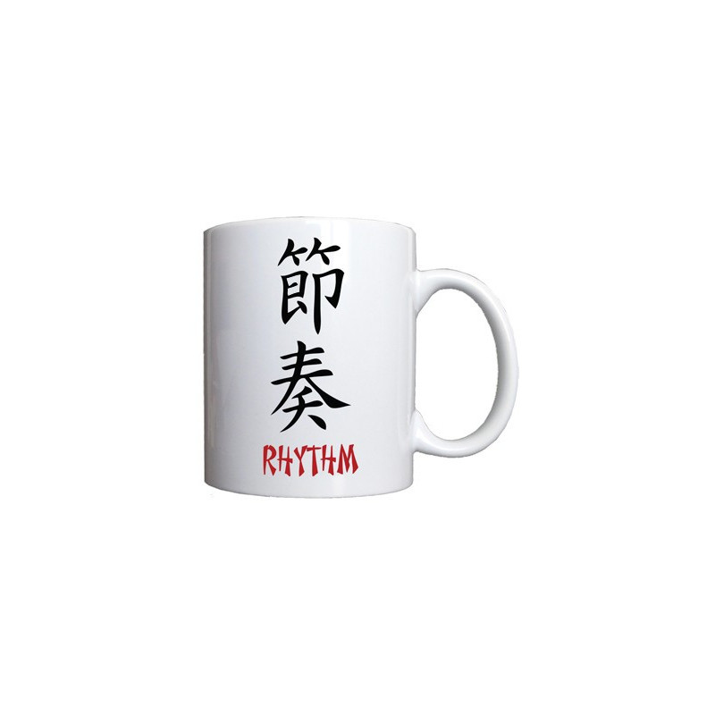 Mug Musique et Rythme écrit en anglais et en kanji (japonais)