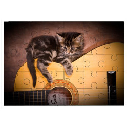 Puzzle en bois 30 pièces : Chaton sur une guitare