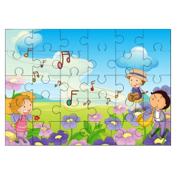 Puzzle en bois 30 pièces : Musiciens sur des fleurs