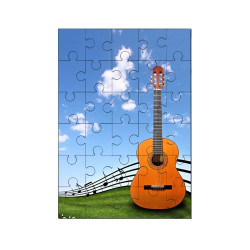 Puzzle en bois 30 pièces : Guitare, portée, pelouse