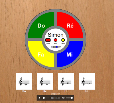 Jeu Simon modifié en jeu de mémorisation de notes de musique